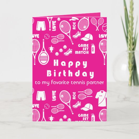 Roze 💗 Happy Birthday 🎾 Tennis Kaart (Voorkant)