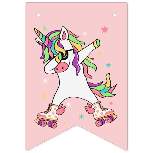 Roze Happy Birthday Unicorn Dabbing Vlaggetjes (Eerste vlag)