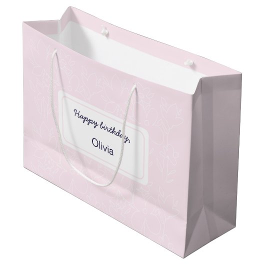 Roze Happy Birthday Wildflowers Patroon Groot Cadeauzakje (Voorkant Gekanteld)