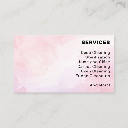 Roze Happy Bright Clean Cleaning Lady Services Visitekaartje (Achterkant)