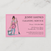Roze Happy Bright Clean Cleaning Lady Services Visitekaartje (Voorkant)