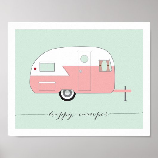Roze, Happy Camper art afdrukken 8 x 10 Poster (Voorkant)