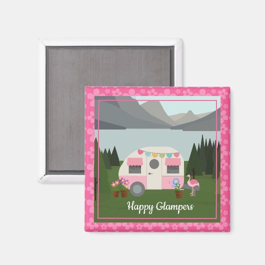 Roze Happy Camper Glampers Magnet (Voorkant / Achterkant)