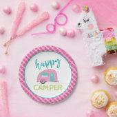 Roze Happy Camper Paper-Borden Papieren Bordje (Feest)