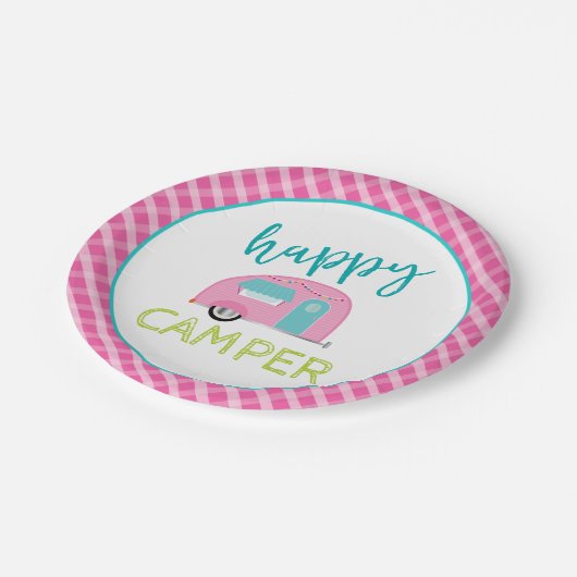 Roze Happy Camper Paper-Borden Papieren Bordje (Gekanteld)