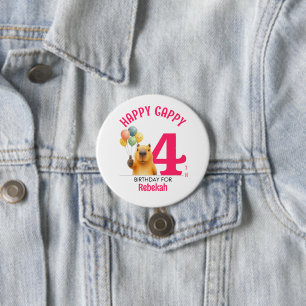 Roze HAPPY CAPPY Aangepaste Capybara 4de verjaarda Ronde Button 7,6 Cm