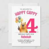 Roze HAPPY CAPPY Aangepaste Capybara 4e Verjaardag Kaart (Voorkant)