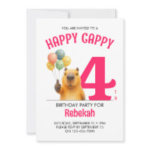 Roze HAPPY CAPPY Aangepaste Capybara 4e Verjaardag