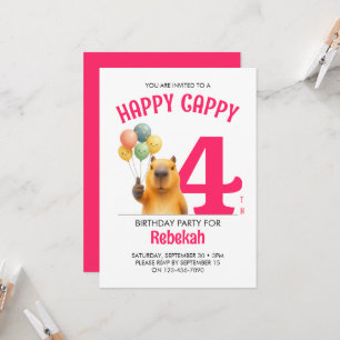 Roze HAPPY CAPPY Aangepaste Capybara 4e Verjaardag Kaart
