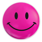 Roze Happy Ceramic Knob. Keramische Knop (Voorkant)