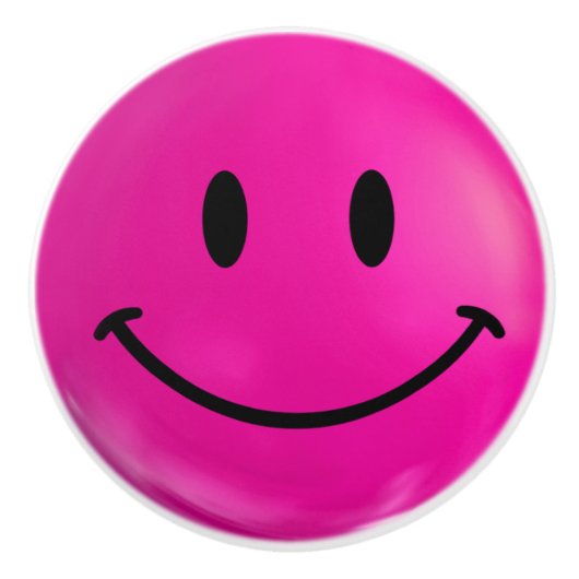 Roze Happy Ceramic Knob. Keramische Knop (Voorkant)