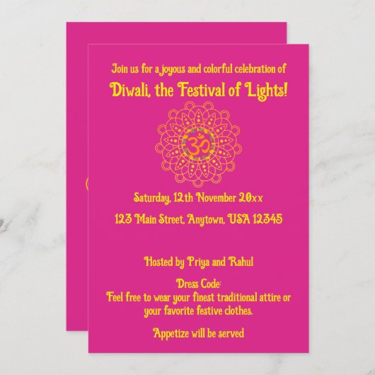 Roze Happy Diwali - Viering Kaart (Voorkant / Achterkant)