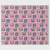 Roze Happy Easter Bunny Elegant Glas in lood Cadeaupapier (Vlak)