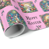Roze Happy Easter Bunny Elegant Glas in lood Cadeaupapier (Rol Hoek)