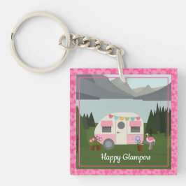 Roze Happy Glamper Campers Acrylische Sleutelhange Sleutelhanger