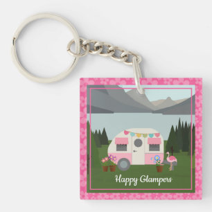 Roze Happy Glamper Campers Acrylische Sleutelhange Sleutelhanger