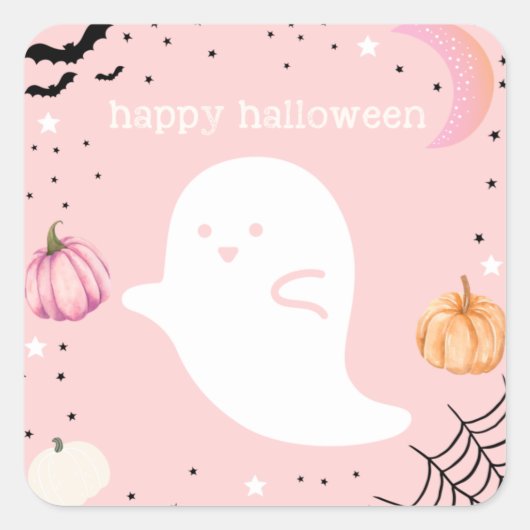 Roze Happy Halloween Sticker (Voorkant)