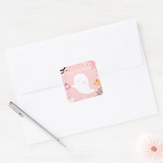 Roze Happy Halloween Sticker (Envelop)