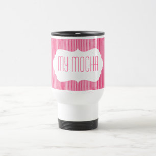 Roze Happy Ice Cream Stripes Monogram Fun Reisbeker