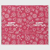 Roze Happy Kerstmis Cadeaupapier (Vlak)