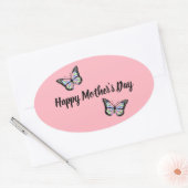 Roze Happy Moederdag Butterfly Ovale Sticker (Envelop)