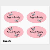 Roze Happy Moederdag Butterfly Ovale Sticker (Vel)
