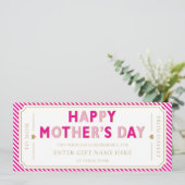 Roze Happy Moederdag Cadeaubon Card Kaart (Staand voorkant)