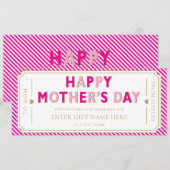 Roze Happy Moederdag Cadeaubon Card Kaart (Voorkant / Achterkant)
