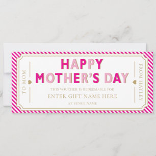 Roze Happy Moederdag Cadeaubon Card Kaart