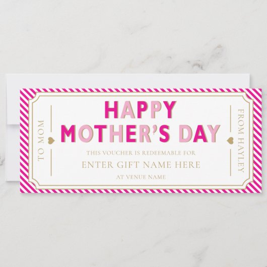 Roze Happy Moederdag Cadeaubon Card Kaart (Voorkant)