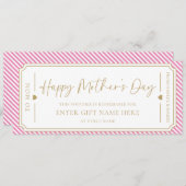 Roze Happy Moederdag Cadeaubon Kaart (Voorkant / Achterkant)