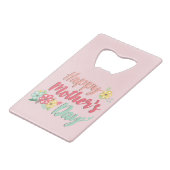 roze Happy Moederdag Creditkaart Flessenopener (Voorkant Gekanteld)