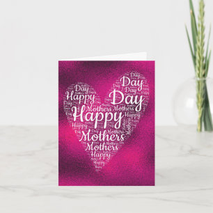 Roze Happy Moederdag Hart Woord Kunstkaart Kaart