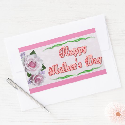 Roze Happy Moederdag Rechthoekige Sticker (Envelop)