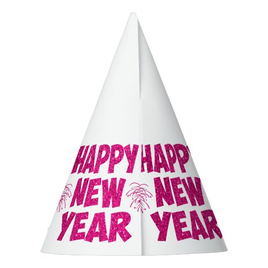 roze happy new year vuurwerk feesthoedjes (Achterkant)