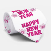 roze happy new year vuurwerk stropdas (Opgerold)