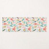 Roze Happy Oerwoud Dierenpatroon & Tropische blade Yogamat (Voorkant (horizontaal))