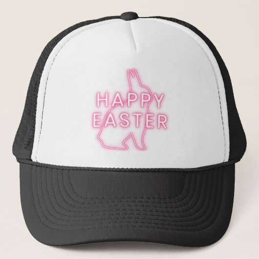 Roze happy paasbord met bunny neon light trans trucker pet (Voorkant)
