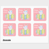 Roze Happy PaasStickers Vierkante Sticker (Vel)