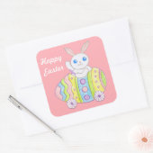 Roze Happy PaasStickers Vierkante Sticker (Envelop)