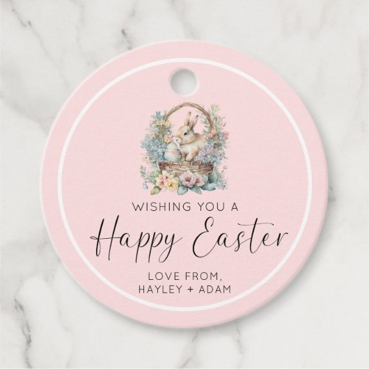 Roze Happy Paaster Bunny Bedankjes Labels (Voorkant)