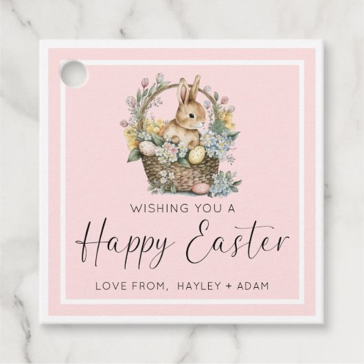 Roze Happy Paaster Bunny Bedankjes Labels (Voorkant)