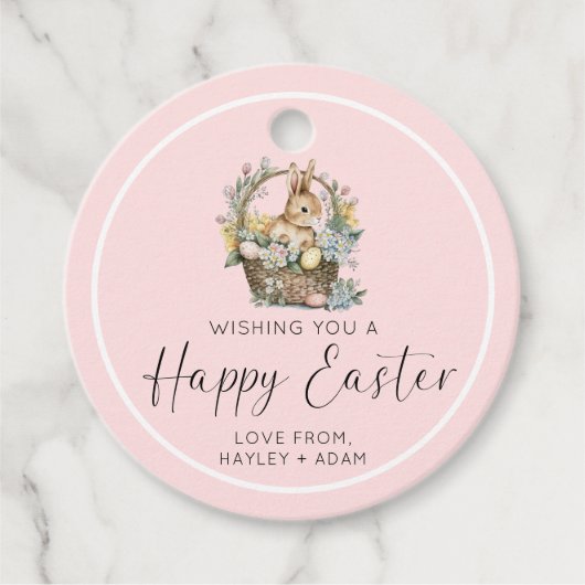 Roze Happy Paaster Bunny Bedankjes Labels (Voorkant)