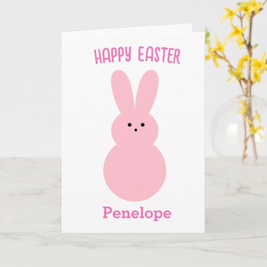 Roze Happy Paaster Bunny Kaart (Gele Bloem)