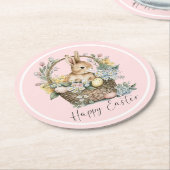 Roze Happy Paaster Bunny Ronde Kartonnen Onderzetter (Gebogen)