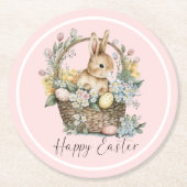 Roze Happy Paaster Bunny Ronde Kartonnen Onderzetter (Voorkant)