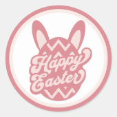 Roze Happy Paaster Bunny Ronde Sticker (Voorkant)