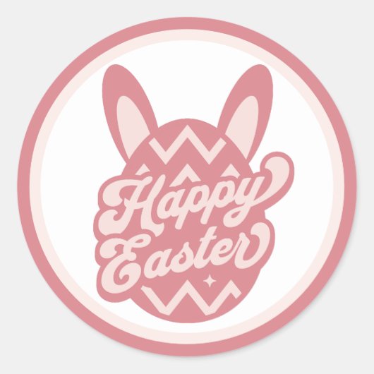 Roze Happy Paaster Bunny Ronde Sticker (Voorkant)