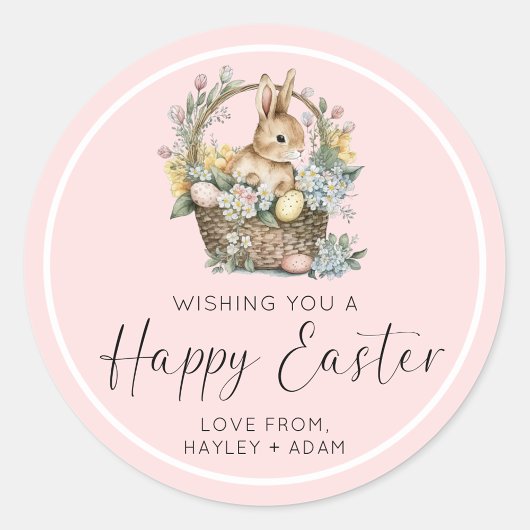Roze Happy Paaster Bunny Ronde Sticker