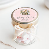 Roze Happy Paaster Bunny Ronde Sticker
